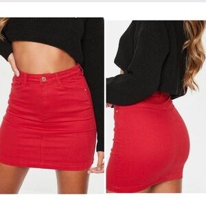 Missguided Womens Red Denim Stretch Skirt size 8 NWT